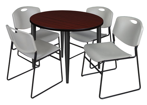 Regency Kahlo 30 in. Square Breakroom Table Top Black Base & 4 Zeng Stack Chairs