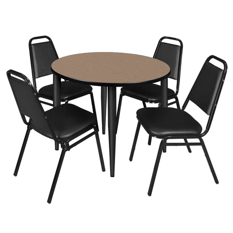 Regency Kahlo 30 in. Square Breakroom Table Top Black Base & 4 Restaurant Stack Chairs Black