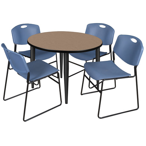 Regency Kahlo 30 in. Square Breakroom Table Top Black Base & 4 Zeng Stack Chairs