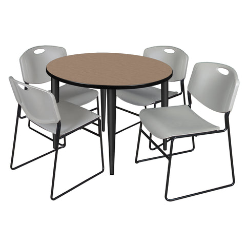 Regency Kahlo 30 in. Square Breakroom Table Top Black Base & 4 Zeng Stack Chairs