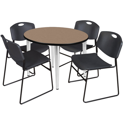 Regency Kahlo 30 in. Square Breakroom Table Top Black Base & 4 Zeng Stack Chairs
