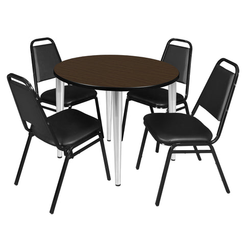 Regency Kahlo 30 in. Square Breakroom Table Top Black Base & 4 Restaurant Stack Chairs Black