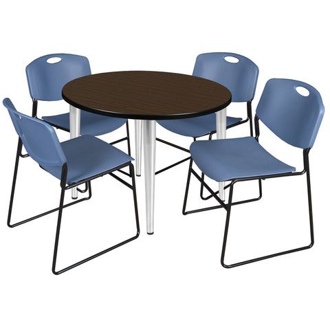 Regency Kahlo 30 in. Square Breakroom Table Top Black Base & 4 Zeng Stack Chairs