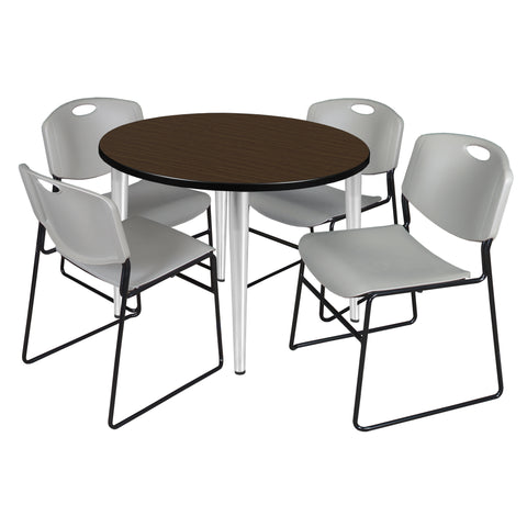 Regency Kahlo 30 in. Square Breakroom Table Top Black Base & 4 Zeng Stack Chairs