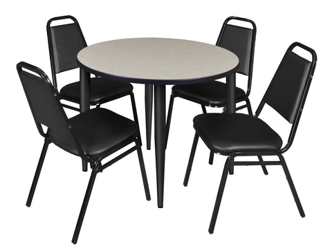 Regency Kahlo 30 in. Square Breakroom Table Top Black Base & 4 Restaurant Stack Chairs Black