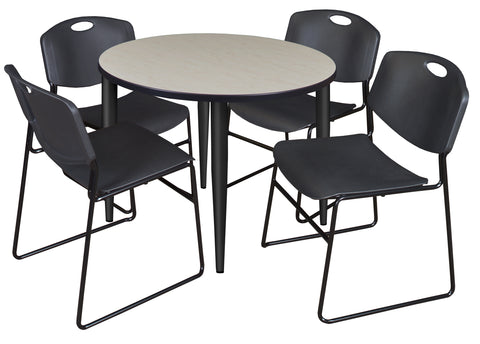 Regency Kahlo 30 in. Square Breakroom Table Top Black Base & 4 Zeng Stack Chairs