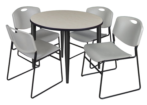 Regency Kahlo 30 in. Square Breakroom Table Top Black Base & 4 Zeng Stack Chairs