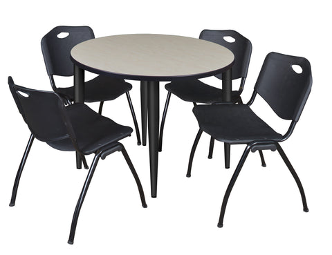 Regency Kahlo 30 in. Square Breakroom Table Top Black Base & 4 M Stack Chairs