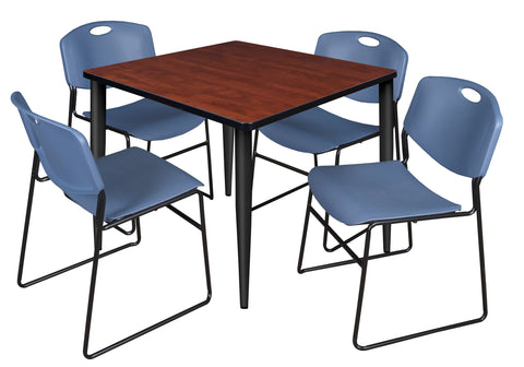 Regency Kahlo 30 in. Square Breakroom Table Top Black Base & 4 Zeng Stack Chairs