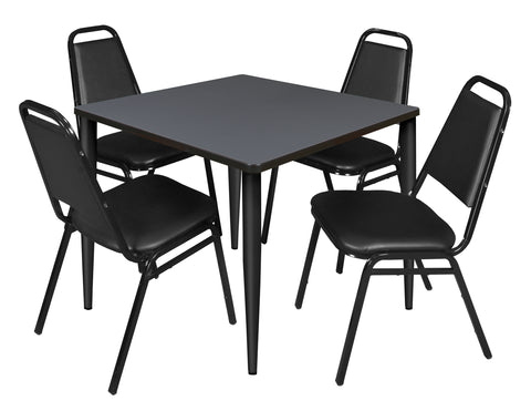 Regency Kahlo 30 in. Square Breakroom Table Top Black Base & 4 Restaurant Stack Chairs Black