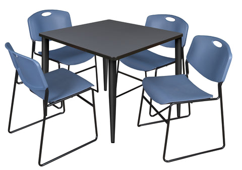 Regency Kahlo 30 in. Square Breakroom Table Top Black Base & 4 Zeng Stack Chairs