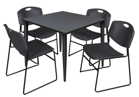 Regency Kahlo 30 in. Square Breakroom Table Top Black Base & 4 Zeng Stack Chairs