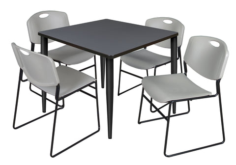 Regency Kahlo 30 in. Square Breakroom Table Top Black Base & 4 Zeng Stack Chairs