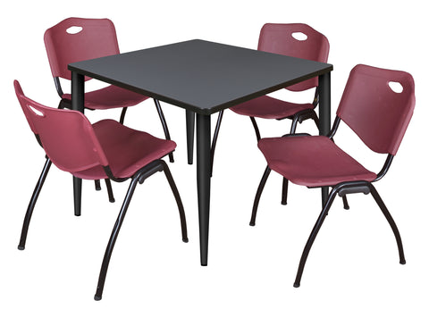 Regency Kahlo 30 in. Square Breakroom Table Top Black Base & 4 M Stack Chairs