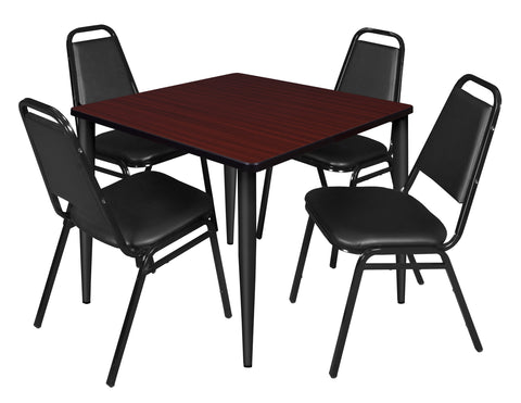 Regency Kahlo 30 in. Square Breakroom Table Top Black Base & 4 Restaurant Stack Chairs Black