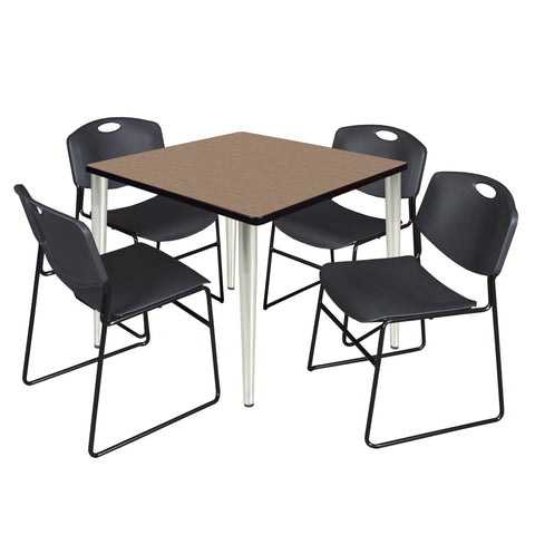 Regency Kahlo 30 in. Square Breakroom Table Top Black Base & 4 Zeng Stack Chairs