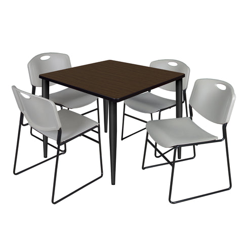 Regency Kahlo 30 in. Square Breakroom Table Top Black Base & 4 Zeng Stack Chairs