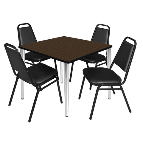 Regency Kahlo 30 in. Square Breakroom Table Top Black Base & 4 Restaurant Stack Chairs Black