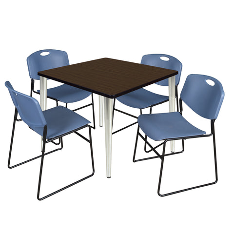 Regency Kahlo 30 in. Square Breakroom Table Top Black Base & 4 Zeng Stack Chairs