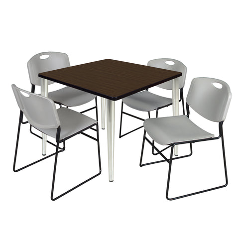 Regency Kahlo 30 in. Square Breakroom Table Top Black Base & 4 Zeng Stack Chairs