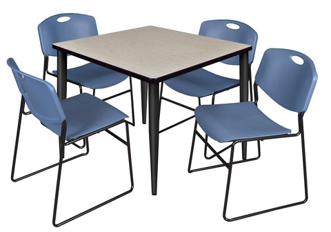 Regency Kahlo 30 in. Square Breakroom Table Top Black Base & 4 Zeng Stack Chairs