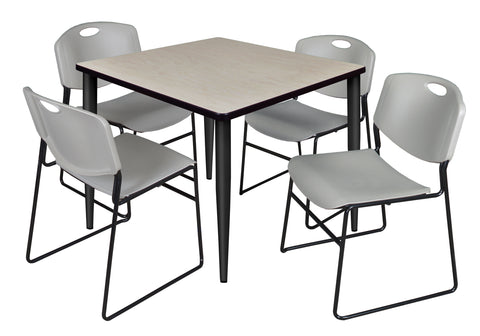Regency Kahlo 30 in. Square Breakroom Table Top Black Base & 4 Zeng Stack Chairs