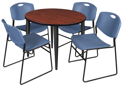 Regency Kahlo 30 in. Square Breakroom Table Top Black Base & 4 Zeng Stack Chairs