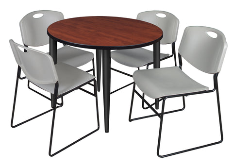 Regency Kahlo 30 in. Square Breakroom Table Top Black Base & 4 Zeng Stack Chairs
