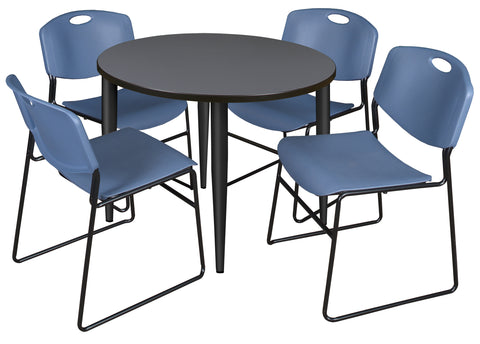 Regency Kahlo 30 in. Square Breakroom Table Top Black Base & 4 Zeng Stack Chairs
