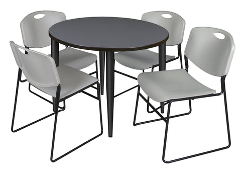 Regency Kahlo 30 in. Square Breakroom Table Top Black Base & 4 Zeng Stack Chairs