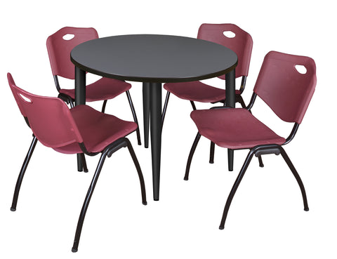 Regency Kahlo 30 in. Square Breakroom Table Top Black Base & 4 M Stack Chairs
