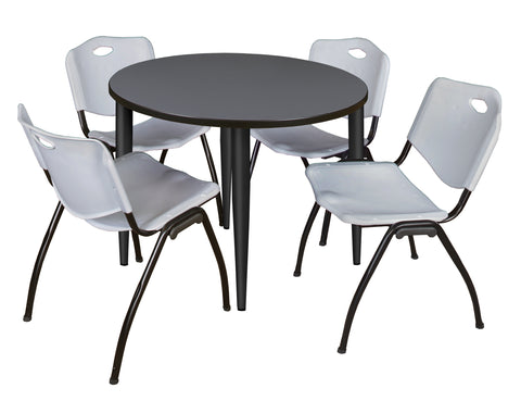 Regency Kahlo 30 in. Square Breakroom Table Top Black Base & 4 M Stack Chairs