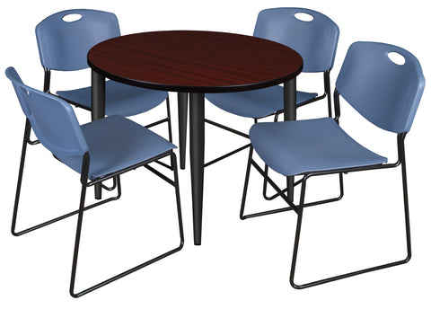 Regency Kahlo 30 in. Square Breakroom Table Top Black Base & 4 Zeng Stack Chairs