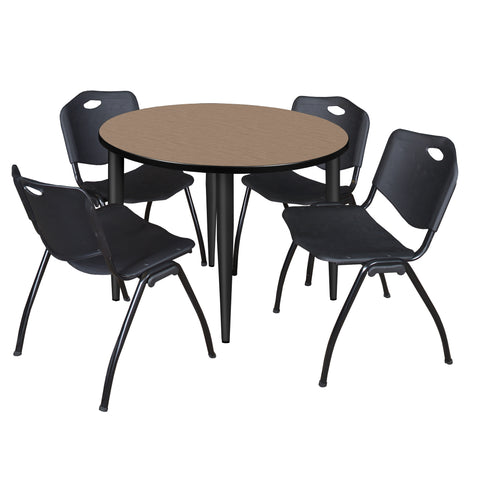 Regency Kahlo 30 in. Square Breakroom Table Top Black Base & 4 M Stack Chairs