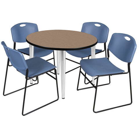 Regency Kahlo 30 in. Square Breakroom Table Top Black Base & 4 Zeng Stack Chairs