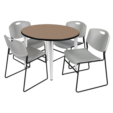 Regency Kahlo 30 in. Square Breakroom Table Top Black Base & 4 Zeng Stack Chairs
