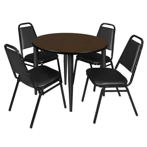 Regency Kahlo 30 in. Square Breakroom Table Top Black Base & 4 Restaurant Stack Chairs Black