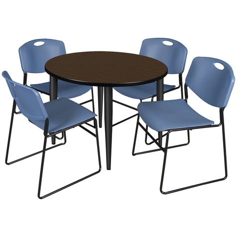 Regency Kahlo 30 in. Square Breakroom Table Top Black Base & 4 Zeng Stack Chairs