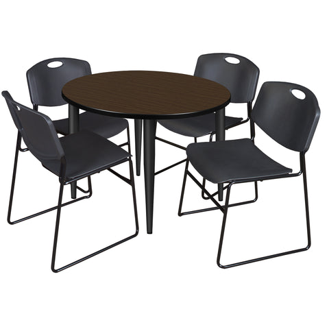 Regency Kahlo 30 in. Square Breakroom Table Top Black Base & 4 Zeng Stack Chairs