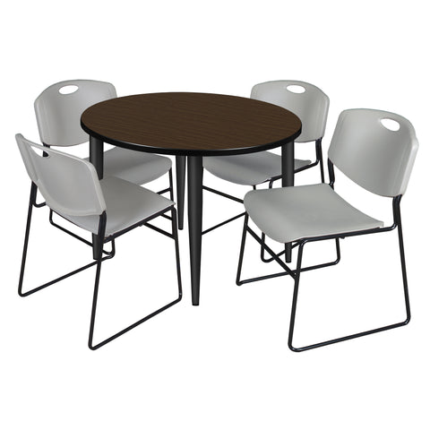 Regency Kahlo 30 in. Square Breakroom Table Top Black Base & 4 Zeng Stack Chairs