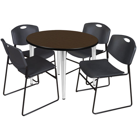 Regency Kahlo 30 in. Square Breakroom Table Top Black Base & 4 Zeng Stack Chairs