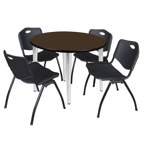 Regency Kahlo 30 in. Square Breakroom Table Top Black Base & 4 M Stack Chairs