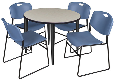 Regency Kahlo 30 in. Square Breakroom Table Top Black Base & 4 Zeng Stack Chairs