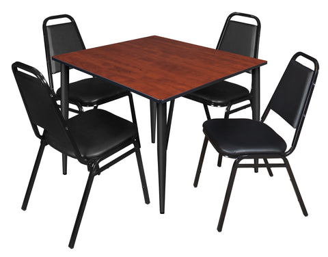 Regency Kahlo 30 in. Square Breakroom Table Top Black Base & 4 Restaurant Stack Chairs Black