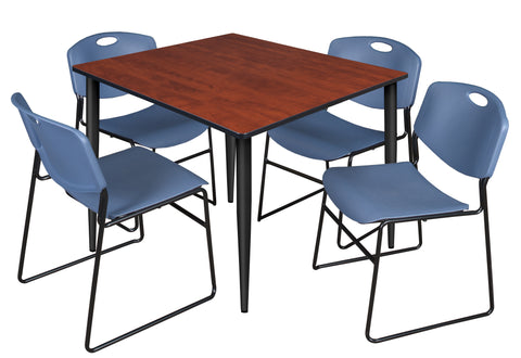 Regency Kahlo 30 in. Square Breakroom Table Top Black Base & 4 Zeng Stack Chairs