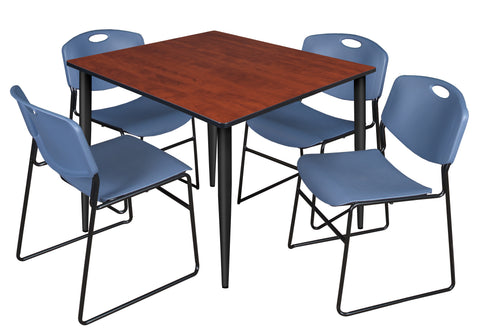 Regency Kahlo 30 in. Square Breakroom Table Top Black Base & 4 Zeng Stack Chairs
