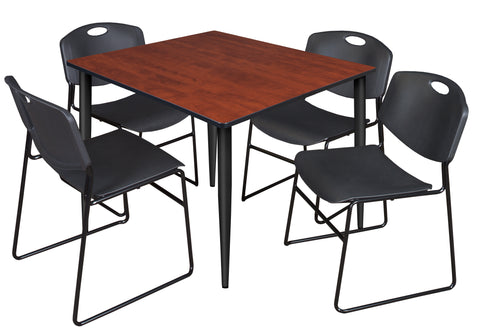 Regency Kahlo 30 in. Square Breakroom Table Top Black Base & 4 Zeng Stack Chairs