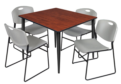 Regency Kahlo 30 in. Square Breakroom Table Top Black Base & 4 Zeng Stack Chairs