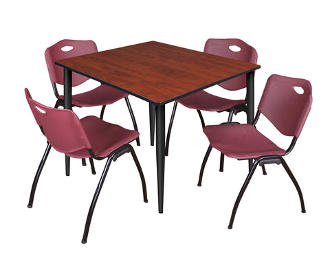 Regency Kahlo 30 in. Square Breakroom Table Top Black Base & 4 M Stack Chairs