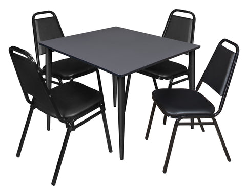 Regency Kahlo 30 in. Square Breakroom Table Top Black Base & 4 Restaurant Stack Chairs Black